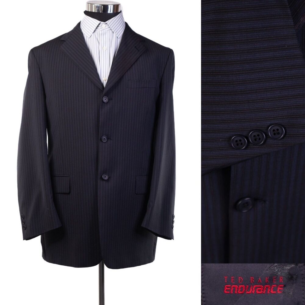 Ted Baker Endurance Blazer Men 42R Wool Suit Jacket Sport Coat BlueBlack Striped